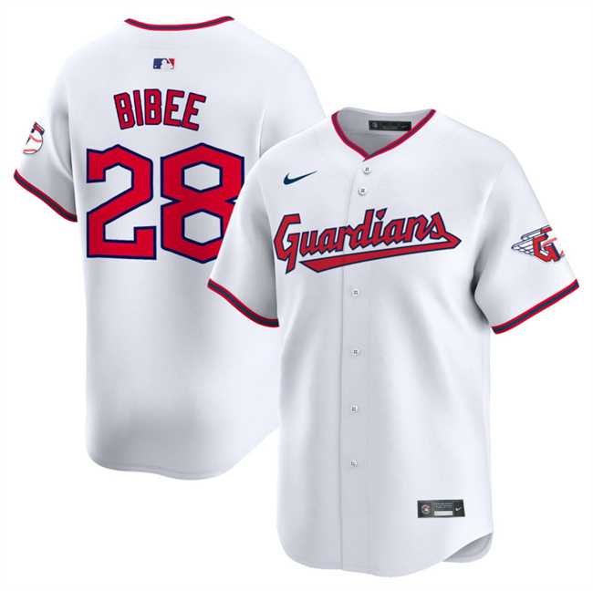Men%27s Cleveland Guardians #28 Tanner Bibee White Home Limited Stitched Jersey Dzhi